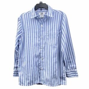 Vintage City Streets Thin Striped Button Down Dress Shirt White Blue Boy M 10/12